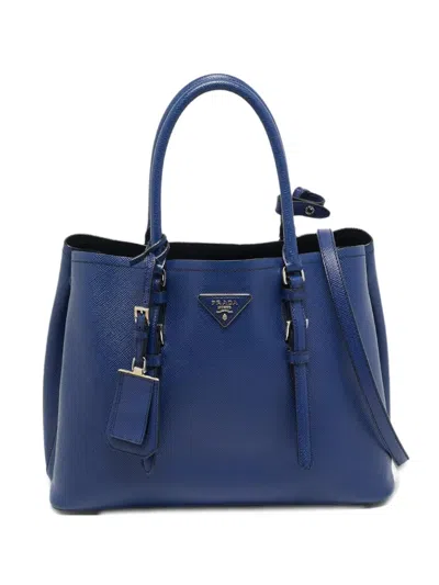 Pre-owned Prada 2014 Signature Leather Tote Bag In Blue