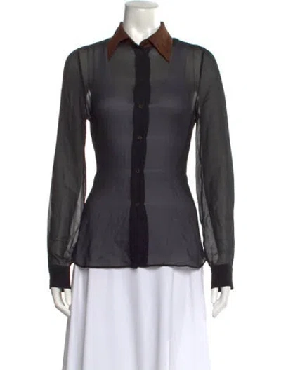 Pre-owned Prada 2014 Silk Button-up Top In Gray
