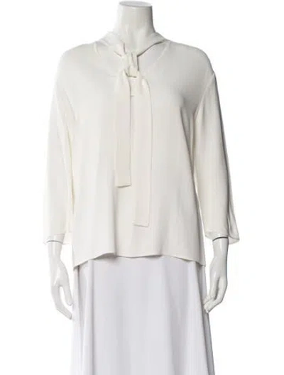 Pre-owned Prada 2014 Tie Neck Blouse In White