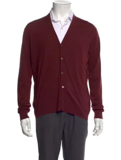 Pre-owned Prada 2014 V-neck Cardigan In Burgundy
