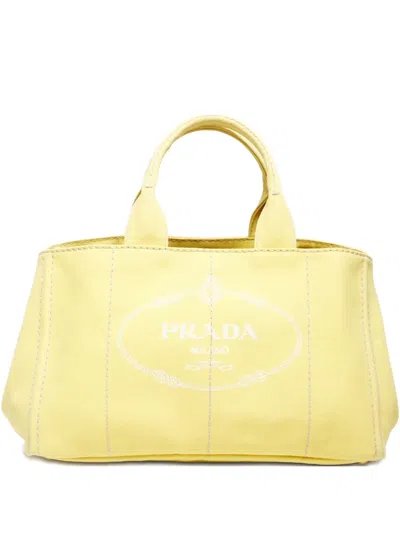 Pre-owned Prada 2015-2020 Large Canapa Tote Bag In Yellow