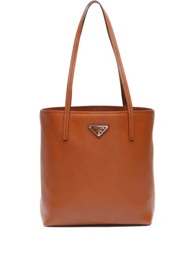 Pre-owned Prada 2015-2020 Saffiano-leather Tote Bag In 褐色