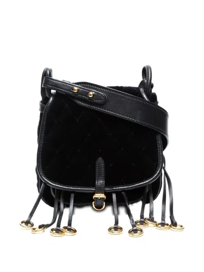 Pre-owned Prada 2015-2020s Corsaire Quilted Fringe Shoulder Bag In Black