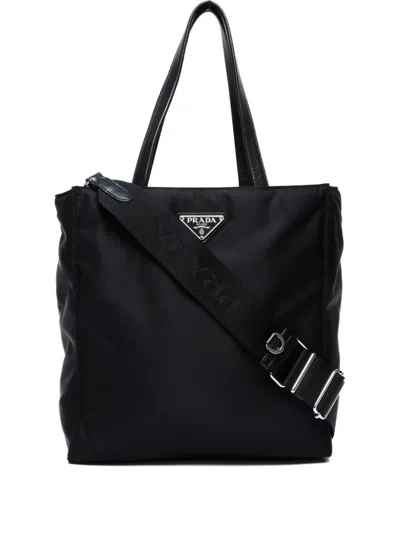 Pre-owned Prada 2015-2024s Triangle-logo Tote Bag In Black