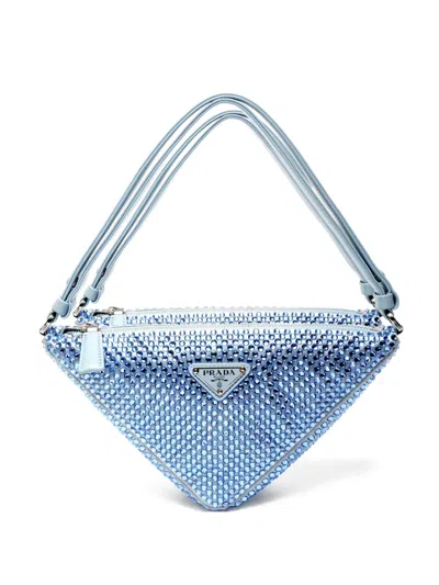 Pre-owned Prada 2015-2025 Crystal-embellishment Shoulder Bag In Blue