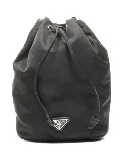 Pre-owned Prada 2015-2025 Drawstring Nylon Bucket In Black