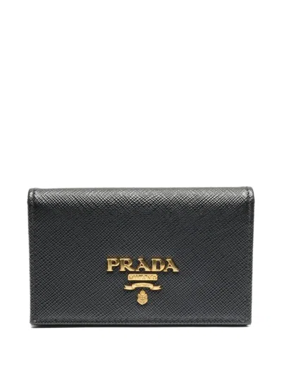 Pre-owned Prada 2015-2025 Logo-plaque Card Holder In Black
