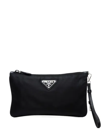 Pre-owned Prada 2015-2025 Logo-plaque Pouch In Black