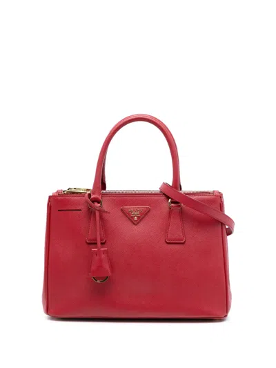 Pre-owned Prada 2015-2025 Medium Saffiano Lux Galleria Double Zip Satchel In Red