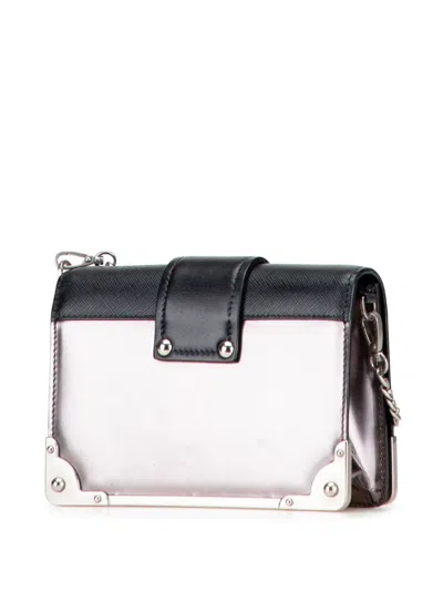 Pre-owned Prada 2015-2025 Saffiano Trimmed Metallic Vitello Cahier Bag Crossbody Bag In Brown