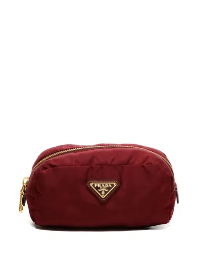 Pre-owned Prada 2015-2025 Triangle-logo Pouch In Red