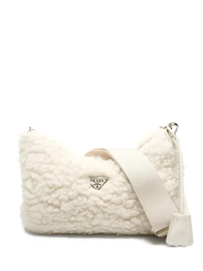 Pre-owned Prada 2015-2025 Wool Shoulderbag In White