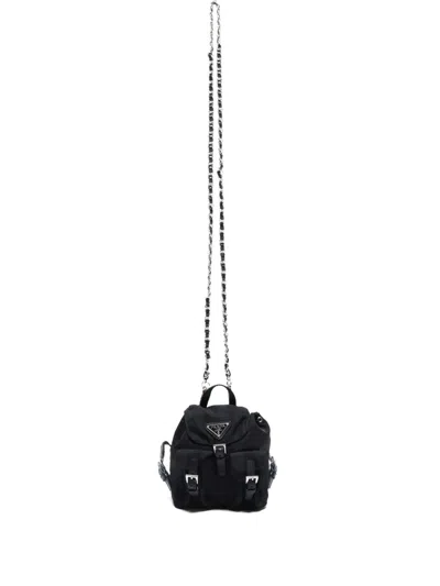 Pre-owned Prada 2015-2025s Mini Chain Shoulder Bag In Black