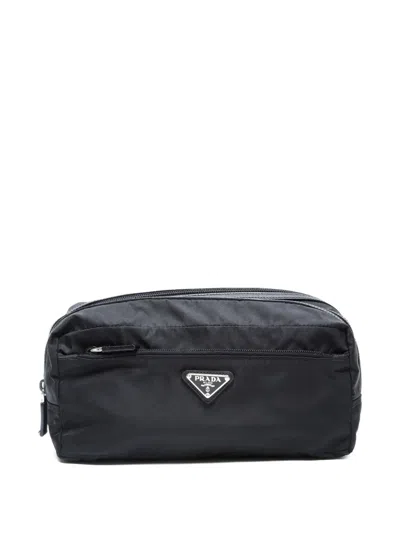 Pre-owned Prada 2015-2025s Triangle-logo Pouch In Black