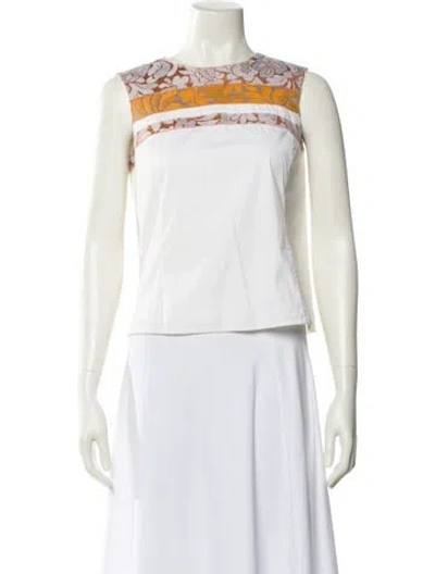 Pre-owned Prada 2015 Bateau Neckline Crop Top In White