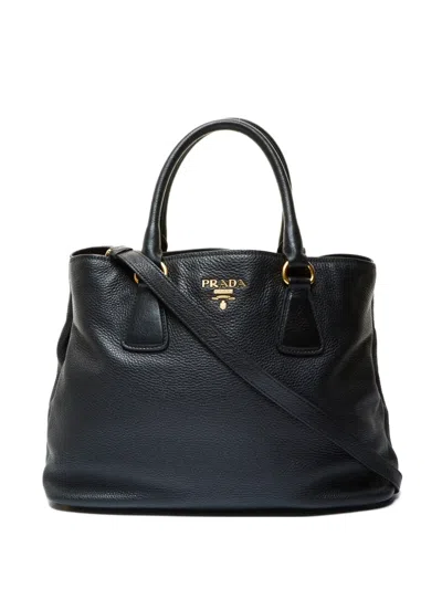 Pre-owned Prada 2015 Daino 2way Leather Tote Bag In Black
