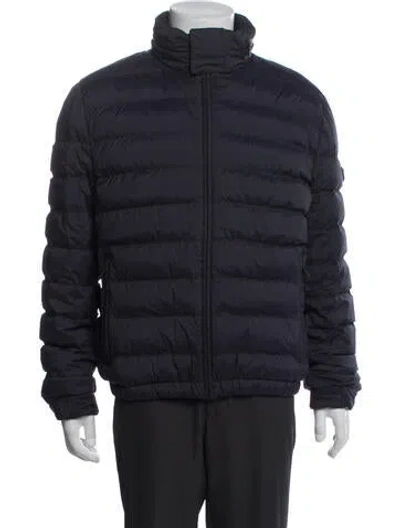 Pre-owned Prada 2015 Enameled Metal Triangle Puffer Coat In Blue