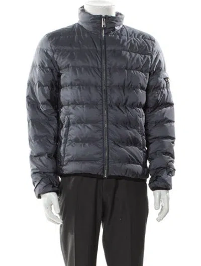 Pre-owned Prada 2015 Enameled Metal Triangle Puffer Coat In Gray