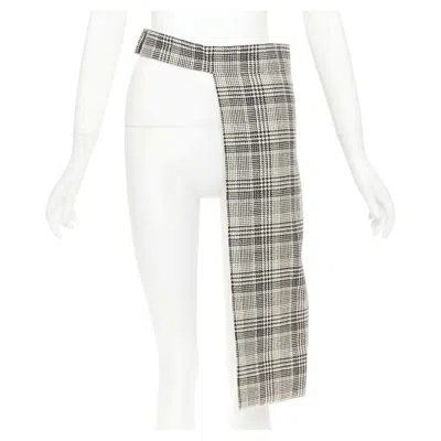 Pre-owned Prada 2015 Glen Check Virgin Houndstooth Wool Tweed Half Skirt Belt It40 S In Gray