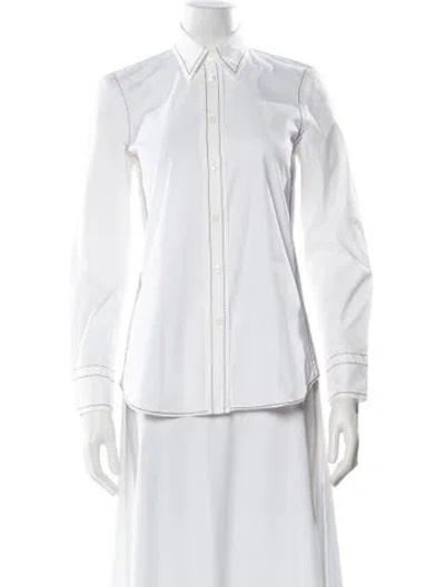 Pre-owned Prada 2015 Long Sleeve Button-up Top In White