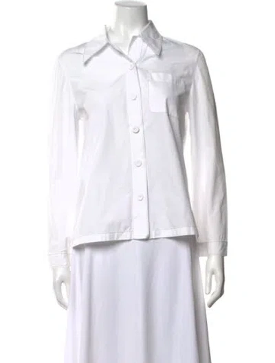 Pre-owned Prada 2015 Long Sleeve Button-up Top In White