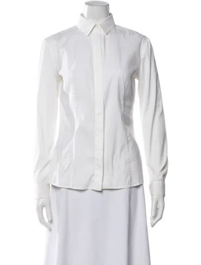 Pre-owned Prada 2015 Long Sleeve Button-up Top In White
