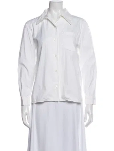 Pre-owned Prada 2015 Long Sleeve Button-up Top In White