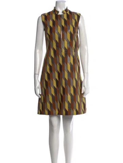 Pre-owned Prada 2015 Mini Dress In Brown/grey/yellow