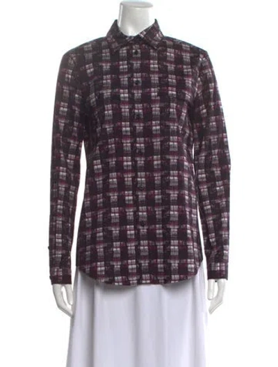 Pre-owned Prada 2015 Plaid Print Button-up Top In Purple