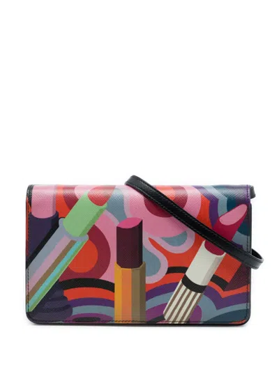 Pre-owned Prada 2015 Saffiano Lipstick Print Wallet On Strap Crossbody Bag In Multicolour
