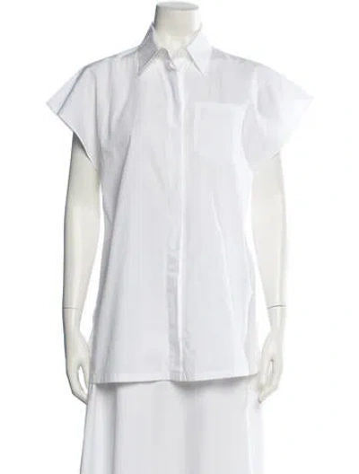 Pre-owned Prada 2015 Short Sleeve Button-up Top In White