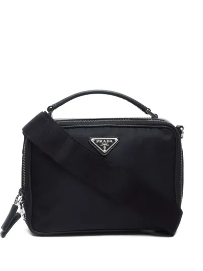 Pre-owned Prada 2015 Triangle-logo Shoulder Bag In Black