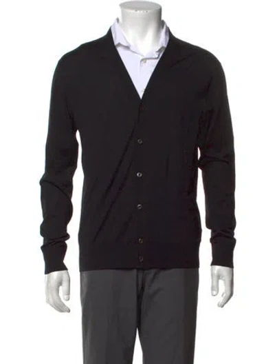 Pre-owned Prada 2015 Virgin Wool Cardigan In Black