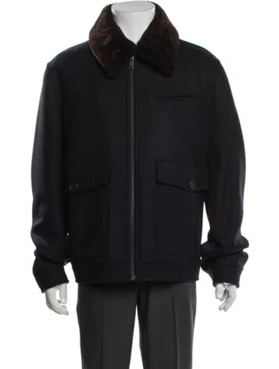Pre-owned Prada 2015 Wool Bomber Jacket In Blue