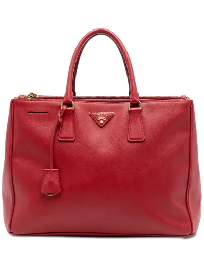 Pre-owned Prada 2015-2025 Large Saffiano Lux Galleria Double Zip Satchel In Red
