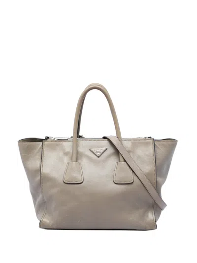 Pre-owned Prada 2015-2026 Glace Calf Twin Pocket Double Handle Satchel In Brown