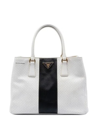 Pre-owned Prada 2015-2026 Medium Saffiano Fori Perforated Galleria Tote Bag In White