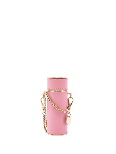 Pre-owned Prada 2015-2026 Saffiano Logo Plaque Lipstick Case In Pink