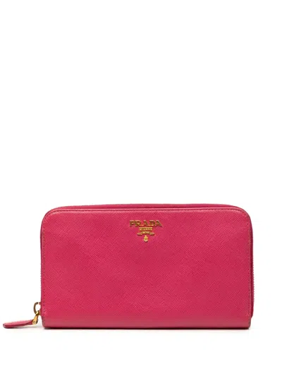 Pre-owned Prada 2015-2026 Saffiano Zip Around Wallet Long Wallets In Pink