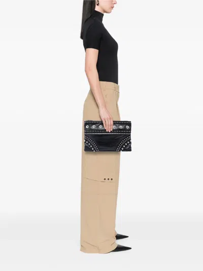 Pre-owned Prada 2015-2026 Studded Calfskin Clutch Bag In Black