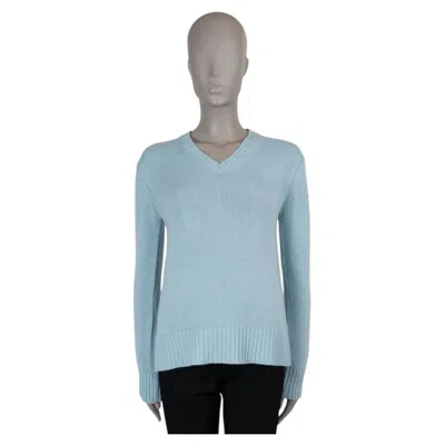Pre-owned Prada 2016 Classic V-neck Cashmere Sweater Baby Blue S