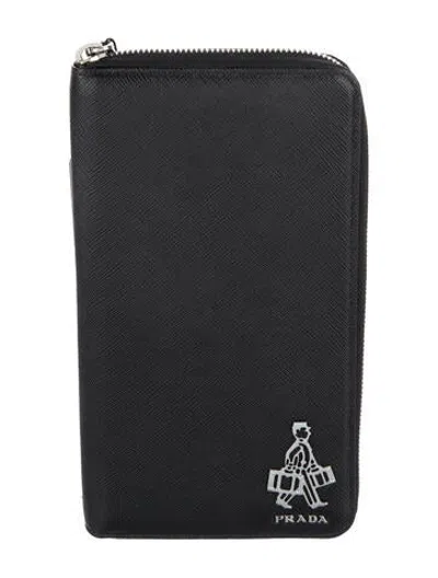 Pre-owned Prada 2016 Continental Wallet In Black