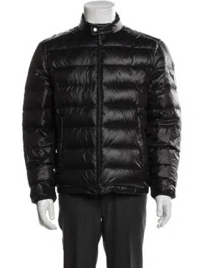Pre-owned Prada 2016 Enameled Metal Triangle Puffer Coat In Black