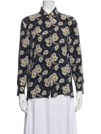 Pre-owned Prada 2016 Floral Print Top In Blue