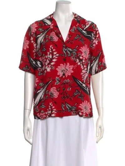 Pre-owned Prada 2016 Floral Print Top In Red