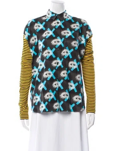 Pre-owned Prada 2016 Graphic Print Blouse In Black