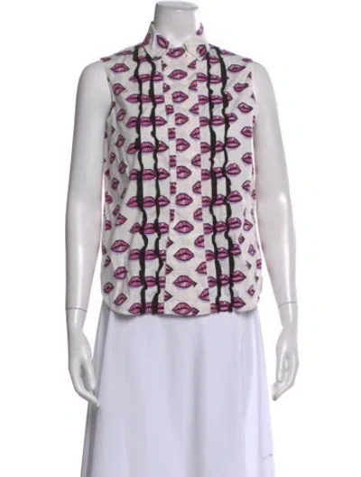 Pre-owned Prada 2016 Graphic Print Blouse In White