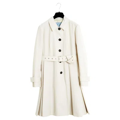 Pre-owned Prada 2016 Manteau Fr42 Ecru Gabardine Belted Mackintosh Trench Coat Uk14 Us12 In Brown