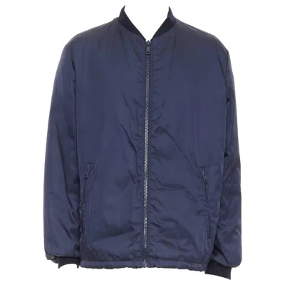 Pre-owned Prada 2016 Navy Nylon Zip Pockets Padded Down Oversized Bomber Jacket It52 Xl In Blue