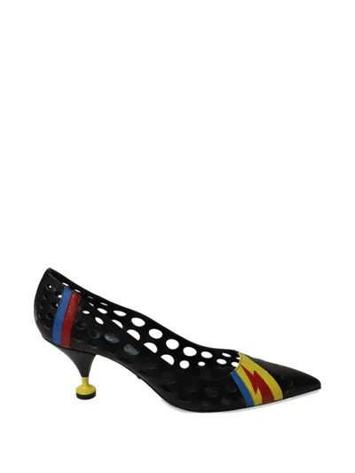 Pre-owned Prada 2016 Perforated Pointed-toe Heeled Pumps In Black